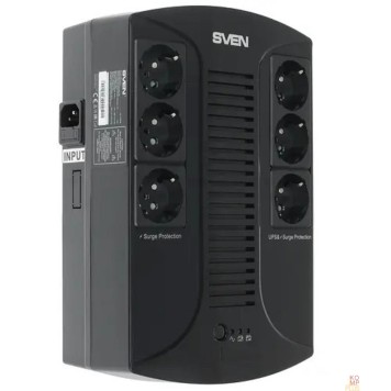 ИБП SVEN Источник бесперебойного питания SVEN UP-L1000E, с 6 выходными розетками (3 с питанием от батареи +3 сетевой фильтр)