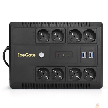 ИБП Exegate EX293855RUS ИБП ExeGate NEO NNB-1000.LED.AVR.8SH.CH <1000VA/650W, LED, AVR, 8*Schuko, 4*USB-порта для зарядки, Black>-1