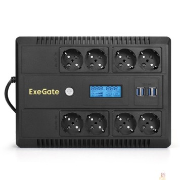 ИБП Exegate EX293858RUS ИБП ExeGate NEO Smart LHB-1000.LCD.AVR.8SH.CH.USB <1000VA/650W, LCD, AVR, 8*Schuko, USB, 4*USB-порта для зарядки, Black>-1