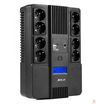 Бастион ИБП ИБП Бастион SKAT-UPS 800-AID-IN-1x9-8 {Line-interactive, 800/480Вт, LCD-дисплей, USB/ RJ-45, АКБ 1х 9Ач, сверху ЕВРО 4+4, МПТ} (8933)-1