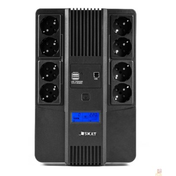 Бастион ИБП ИБП Бастион SKAT-UPS 800-AID-IN-1x9-8 {Line-interactive, 800/480Вт, LCD-дисплей, USB/ RJ-45, АКБ 1х 9Ач, сверху ЕВРО 4+4, МПТ} (8933)-2