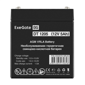 батареи Exegate EX297513RUS Аккумуляторная батарея DT 1205 (12V 5Ah, клеммы F2)-1