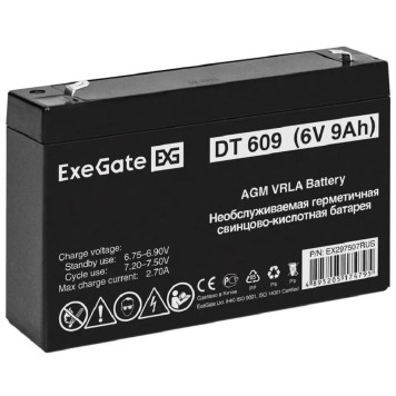 батареи Exegate EX297507RUS Аккумуляторная батарея DT 609 (6V 9Ah, клеммы F2)