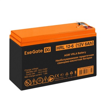 батареи Exegate EX297554RUS Аккумуляторная батарея ExeGate HRL 12-6 (12V 6Ah 1224W, клеммы F2)