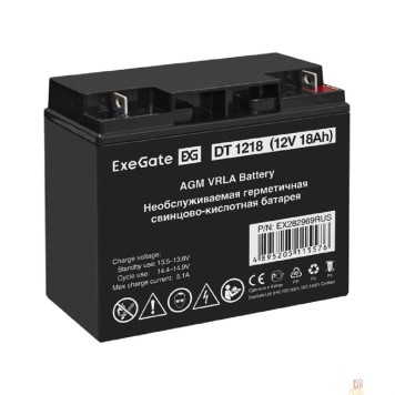 батареи Exegate EX282969RUS Аккумуляторная батарея DT 1218 (12V 18Ah, клеммы F3 (болт М5 с гайкой))