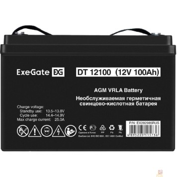 батареи Exegate EX282985RUS Аккумуляторная батарея DT 12100 (12V 100Ah, под болт М6)-1