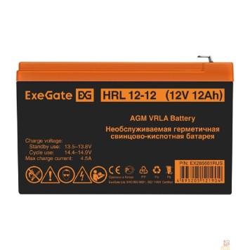 батареи Exegate EX285661RUS Аккумуляторная батарея HRL 12-12 (12V 12Ah 1251W, клеммы F2)-1