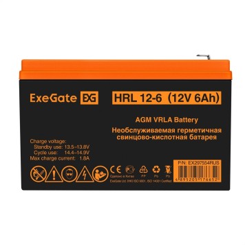 батареи Exegate EX297554RUS Аккумуляторная батарея ExeGate HRL 12-6 (12V 6Ah 1224W, клеммы F2)-1