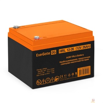 батареи Exegate EX285663RUS Аккумуляторная батарея ExeGate HRL 12-26 (12V 26Ah, клеммы F3 (болт М5 с гайкой))-1