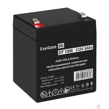 батареи Exegate EX297513RUS Аккумуляторная батарея DT 1205 (12V 5Ah, клеммы F2)