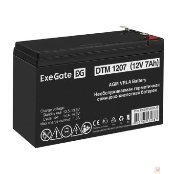 батареи Exegate EX297516RUS Аккумуляторная батарея DTM 1207 (12V 7Ah, клеммы F1)