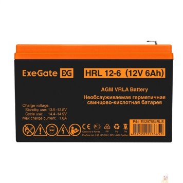 батареи Exegate EX297554RUS Аккумуляторная батарея ExeGate HRL 12-6 (12V 6Ah 1224W, клеммы F2)-1