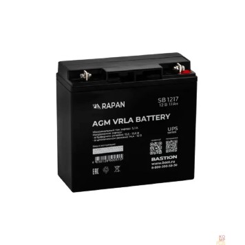 Скат  АКБ БАСТИОН RAPAN SB 1217 AGM 12V 17Ач, клеммы под болт М5, гарантия 1 год (9166)