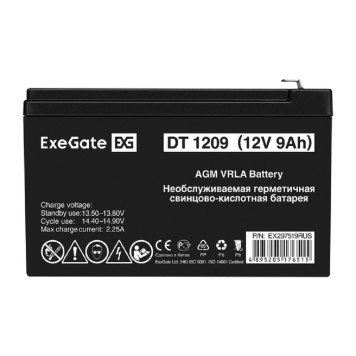 батареи Exegate EX297519RUS Аккумуляторная батарея DT 1209 (12V 9Ah, клеммы F2)-1