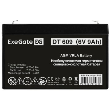 батареи Exegate EX297507RUS Аккумуляторная батарея DT 609 (6V 9Ah, клеммы F2)-1