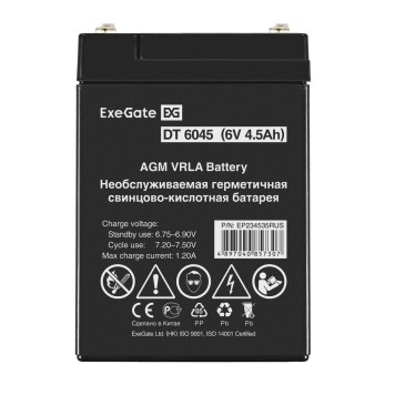 батареи Exegate EP234535RUS Аккумуляторная батарея DT 6045 (6V 4.5Ah, клеммы F1)-1