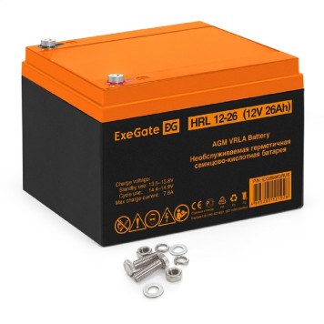 батареи Exegate EX285663RUS Аккумуляторная батарея ExeGate HRL 12-26 (12V 26Ah, клеммы F3 (болт М5 с гайкой))