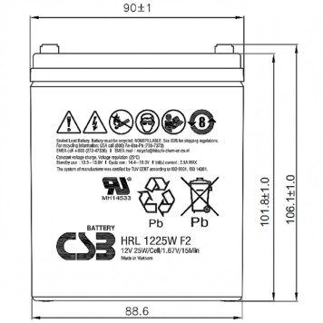 батареи CSB Батарея HRL1225W F2FR (12V, 6 Ah) F2-2