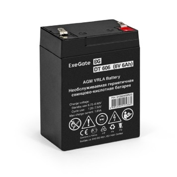 батареи Exegate EX282950RUS Аккумуляторная батарея DT 606 (6V 6Ah, клеммы F1)