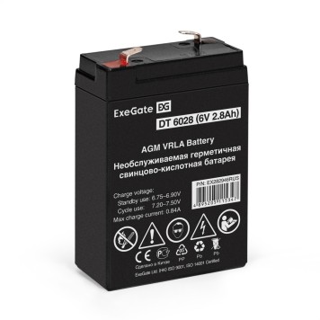 батареи Exegate EX282946RUS Аккумуляторная батарея DT 6028 (6V 2.8Ah, клеммы F1)
