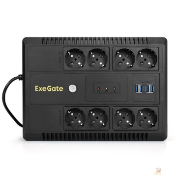 ИБП Exegate EX295012RUS ИБП ExeGate NEO NNB-850.LED.AVR.8SH.CH <850VA/510W, LED, AVR, 8*Schuko, 4*USB-порта для зарядки, Black>-1