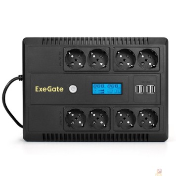 ИБП Exegate EX295014RUS ИБП ExeGate NEO Smart LHB-850.LCD.AVR.8SH.CH.RJ.USB <850VA/510W, LCD, AVR, 8*Schuko, RJ45/11, USB, 4*USB-порта для зарядки, Black>-1
