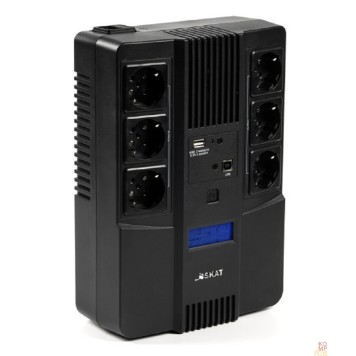 Бастион ИБП ИБП Бастион SKAT-UPS 800-AID-IN-1x9 {Line-interactive, 800/480Вт, LCD-дисплей, USB/ RJ-45, АКБ 1х 9Ач, сверху ЕВРО 3+3, МПТ} (8935)