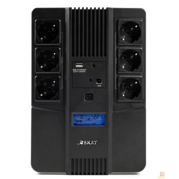Бастион ИБП ИБП Бастион SKAT-UPS 800-AID-IN-1x9 {Line-interactive, 800/480Вт, LCD-дисплей, USB/ RJ-45, АКБ 1х 9Ач, сверху ЕВРО 3+3, МПТ} (8935)-1