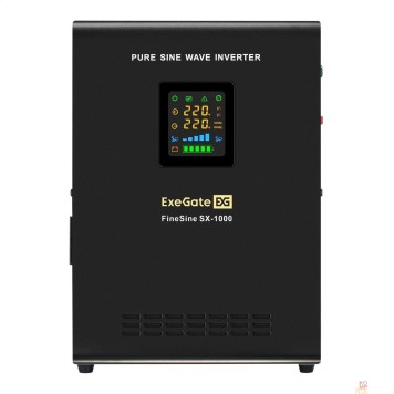 ИБП Exegate EX295997RUS ИБП (инвертор, синус, для котла) настенный ExeGate FineSine SX-1000.LCD.AVR.2SH <1000VA/600W, чистая синусоида, цветной LCD-дисплей, AVR, 2*Schuko, линейно-интерактивный, внешняя б-1