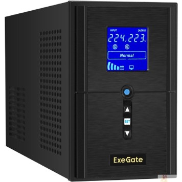 ИБП Exegate EX295982RUS ИБП (инвертор, синус, для котла) ExeGate SineTower SN-1500.LCD.AVR.2SH.1C13.USB <1500VA/1200W, чистая синусоида, LCD дисплей, AVR, 2*Schuko+1*C13, USB, линейно-интерактивный, Black