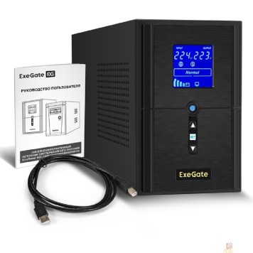 ИБП Exegate EX295982RUS ИБП (инвертор, синус, для котла) ExeGate SineTower SN-1500.LCD.AVR.2SH.1C13.USB <1500VA/1200W, чистая синусоида, LCD дисплей, AVR, 2*Schuko+1*C13, USB, линейно-интерактивный, Black-2