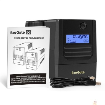 ИБП Exegate EX299507RUS ИБП ExeGate Smart LB-1000.LCD.AVR.2SH.USB (1000VA/650W, LCD, AVR, 2*Schuko, USB, батарея 12V 9Ah, Black)-1