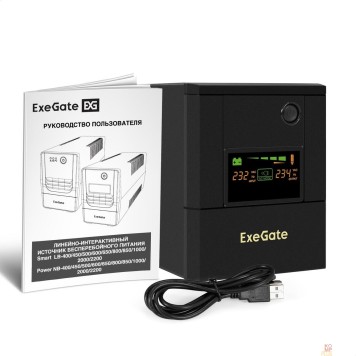 ИБП Exegate EX299826RUS ИБП ExeGate Smart LB-2200.LCD.AVR.8C13.USB (2200VA/1300W, цветной LCD, AVR, 8*C13, USB, батарея 12V 9Ah - 2 шт., металлический корпус, Black)