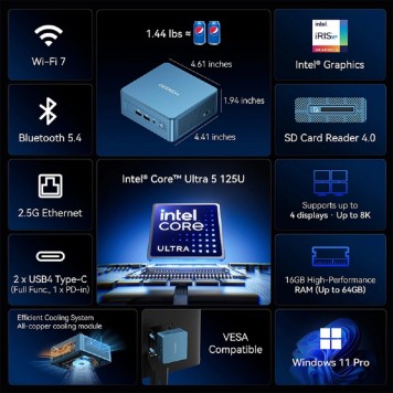 Компьютер GEEKOM GMIT12U5125U-16512-EU Мини ПК IT12, GMIT12U5125U-16512-EU, Intel U5-125U 16GB+512GB, WIN11 Pro-1