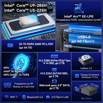 Компьютер GEEKOM GMIT15U9285H -321-EU Мини ПК IT15, GMIT15U9285H -321-EU, Intel U9-285H 32GB+1TB, WIN11 Pro-1