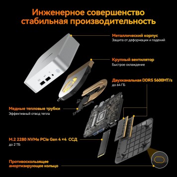 Компьютер GEEKOM GMA8R98945HS-321-EU Мини ПК A8, GMA8R98945HS -321-EU, AMD  R9-8945HS , 32GB+1TB, WIN11 Pro