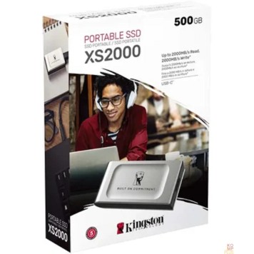 носитель информации Kingston Portable SSD 500GB External XS2000 BOC,, Type-C, USB 3.2 Gen 2x2, R/W 2000/2000MB/s, IP55, 70x33x14mm, Silver (60 мес)-2