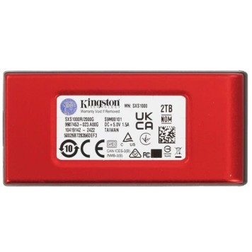 носитель информации Kingston Portable SSD 2TB SXS1000R/2000G XS1000R, Type-C/A, USB 3.2 Gen 2, R/W 1050/1000MB/s, 70x33x14mm, 29g., Red (5 лет)-1