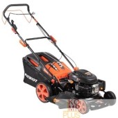 Газонокосилка PATRIOT PT 47LS Газонокосилка бензиновая 512109014 {Раб. объем 139сс, мощн. 4.5л.с., раб. ширина 46см, регул. высоты 30-75мм прорезин. колеса 178-254мм, травосбор. 60л, функц. бок.выбр.тр.и мульчир}