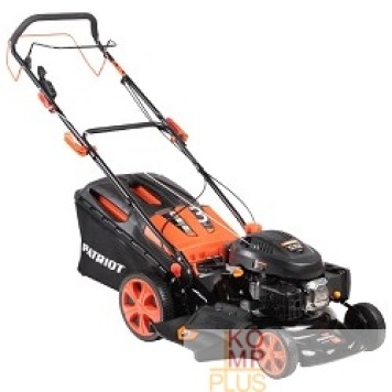 Газонокосилка PATRIOT PT 47LS Газонокосилка бензиновая 512109014 {Раб. объем 139сс, мощн. 4.5л.с., раб. ширина 46см, регул. высоты 30-75мм прорезин. колеса 178-254мм, травосбор. 60л, функц. бок.выбр.тр.и мульчир}
