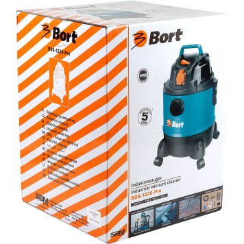 Пылесосы строительные Bort BSS-1220-Pro Пылесос строительный 98291797  1250 Вт, вместимость 20 л, 36 л/сек, 4,5 кг, набор аксессуаров 10 шт -2