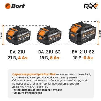 Аккумуляторы и Зарядные устройства Bort БАТАРЕЯ АККУМУЛЯТОРНАЯ BA-21U аккум. система Makita 18V LXT 93415926-2