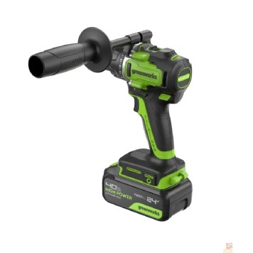 Дрели, Шуруповерты, Гайковерты Greenworks GD24DD90 Дрель-шуруповерт аккумуляторная,  24V, 90 Нм, бесщеточная, 45/90Нм,2х4Ач,ЗУ,кор 3707507CUD-2