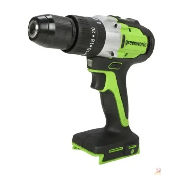 Дрели, Шуруповерты, Гайковерты Greenworks GD24DD60 Дрель-шуруповерт ударная аккумуляторная, 24V, бесщеточная, 30/60Нм,2х2Ач,ЗУ,кор 3704107CUC-1