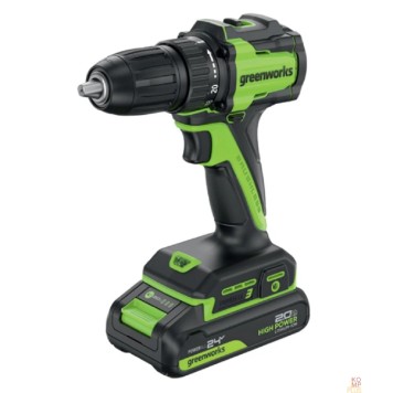 Дрели, Шуруповерты, Гайковерты Greenworks DD345, 24V, Дрель-шуруповерт аккумуляторная, бесщеточная, 27/45 Нм,13мм,2х2Ач,ЗУ,кор  3708307CUC-1