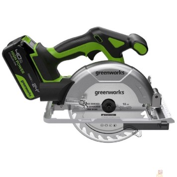 Пилы Greenworks GD24CS165 Дисковая пила 24V,б/щет,165х20мм, 4800 об/мин, рез 57мм,1х4Ач,ЗУ,кор 1501607CUB-1