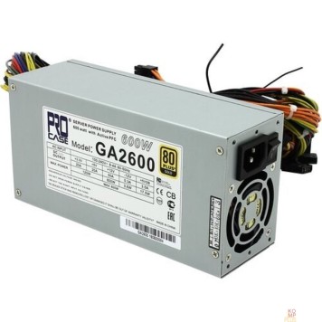 Блок питания Procase GA2600 Блок питания ATX 2U  2FAN (600W), 80+ Gold, 200*100*70mm, Активный PFC,  +5B=20A, +12B=50A, +3,3B=20A, 5VSB=3.5A, -12B=0.3A, Защита от перегрузки 105-150%, Входное напряжение 160-240В-1