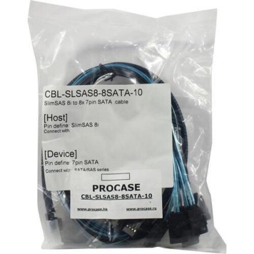 Опция к серверу Procase CBL-SLSAS8-8SATA-10 Кабель для подключения корзин, SFF-8654 (Slimline SAS x8) к 8* SATA , 100 cm-2