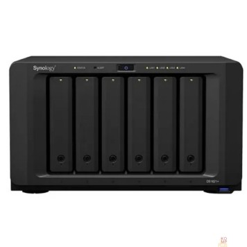 Дисковый массив Synology DS1621+ QC2,2GhzCPU/4GbDDR4(upto32)/RAID0,1,10,5,6/upto 6hot plug HDD SATA(3,5' or 2,5')(upto16 with 2xDX517)+2 M.2 slots 2280/3xUSB3.2/4GigE(+1Expslot)/iSCSI/2xIPcam(upto40)/1xPS-1