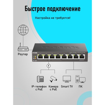 Сетевое оборудование D-Link DGS-1008P/F3A Неуправляемый коммутатор с 8 портами 10/100/1000Base-T (4 порта PoE 802.3af/at, PoE-бюджет 60 Вт)-2